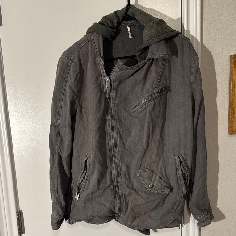 Free People Asymmetrical Gray Bomber Jacket Size:XS